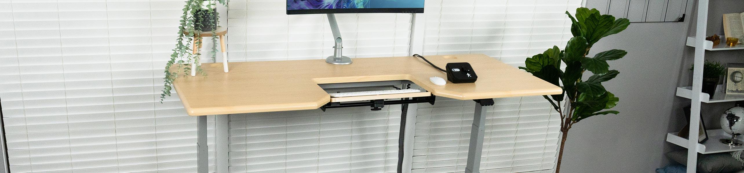 Lander Standing Desk with Built-in SteadyType Keyboard Tray for use with the Unsit Under-Desk Office Treadmill, Light Maple deskop on Silver base