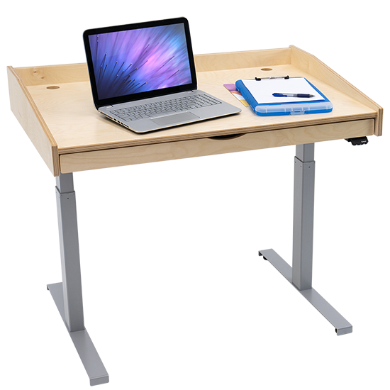 iMovR Captain's Standing Desk in Natural Birch on Silver Base