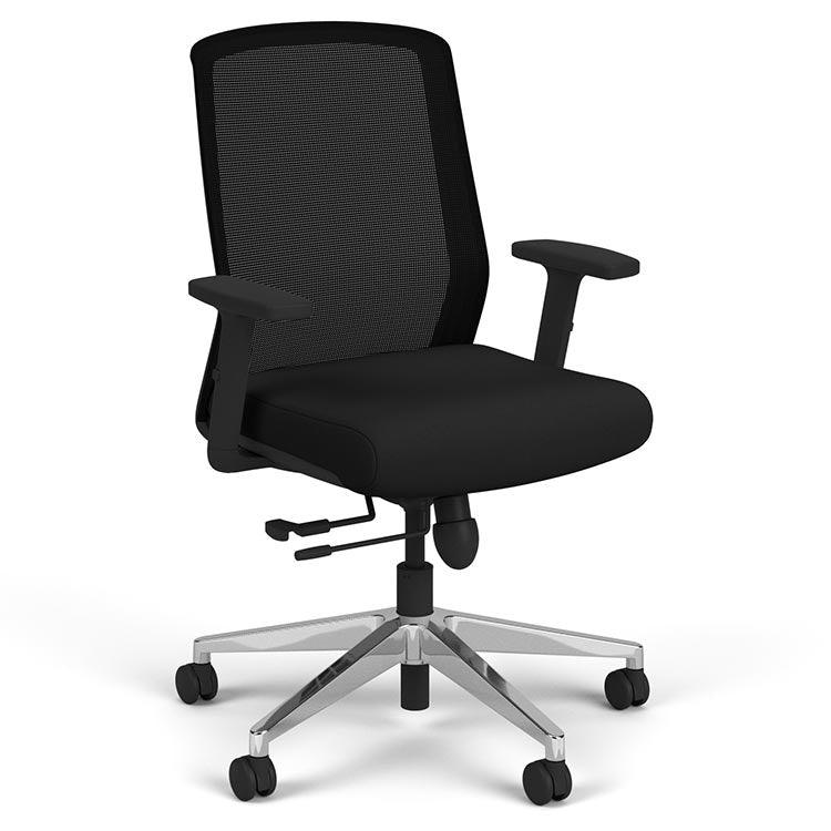 Cass Task Chair, black seat, black frame, polished aluminum base