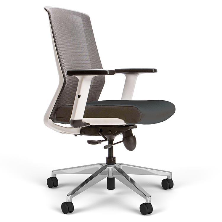 Cass Task Chair, charcoal seat, white frame, polished aluminum base