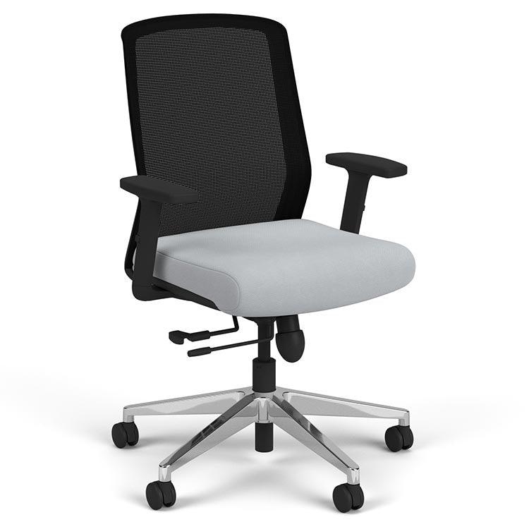 Cass Task Chair, fog gray seat, black frame, polished aluminum base