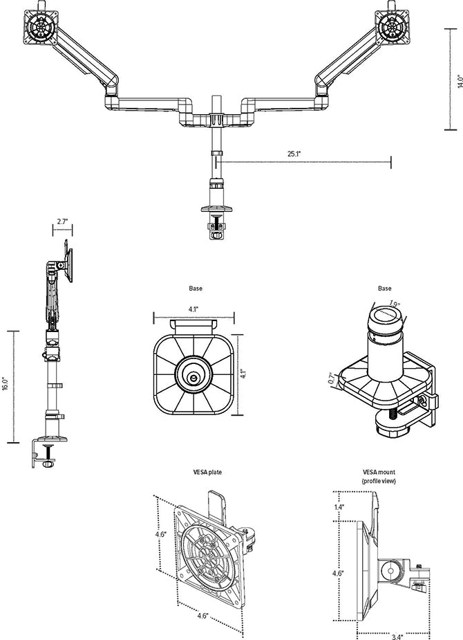 Compass Dual Monitor Arm Diagram