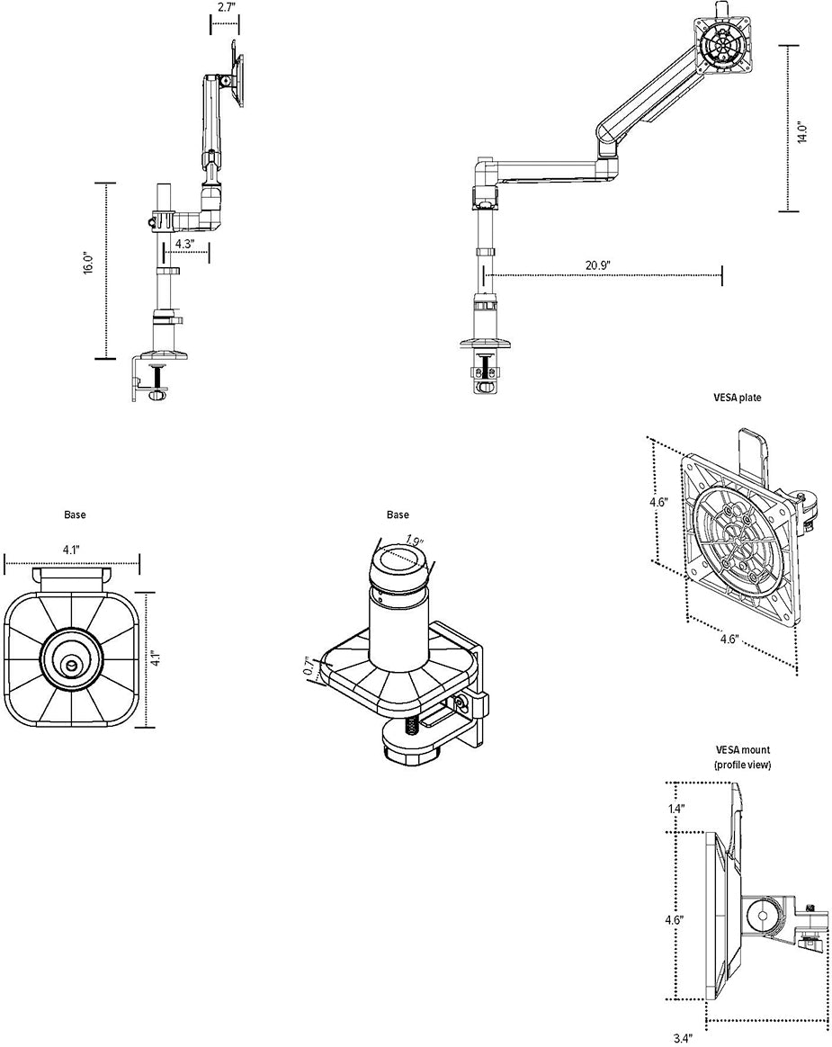 Compass Single Monitor Arm Diagram