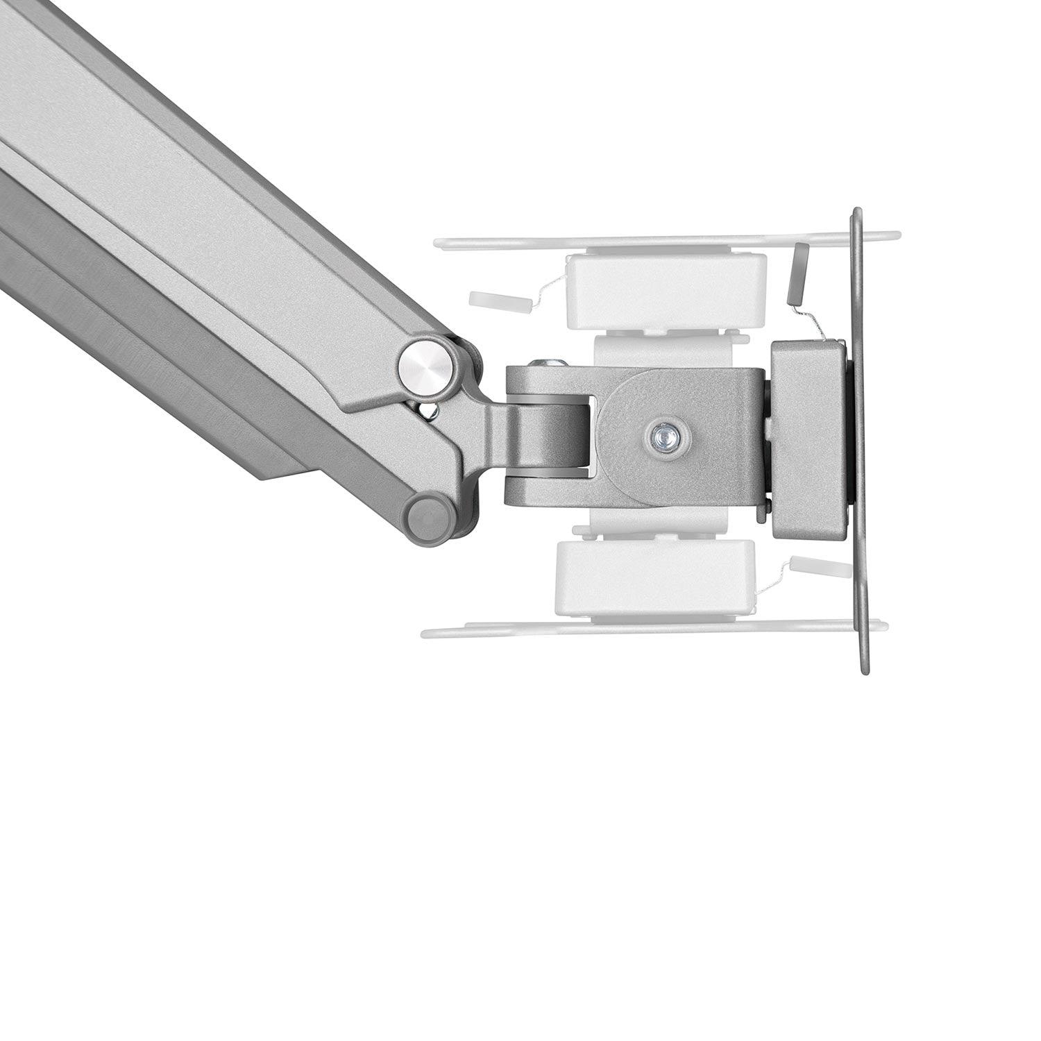 Detail of screen tilt angles for the Echo Single Arms, shown in silver.