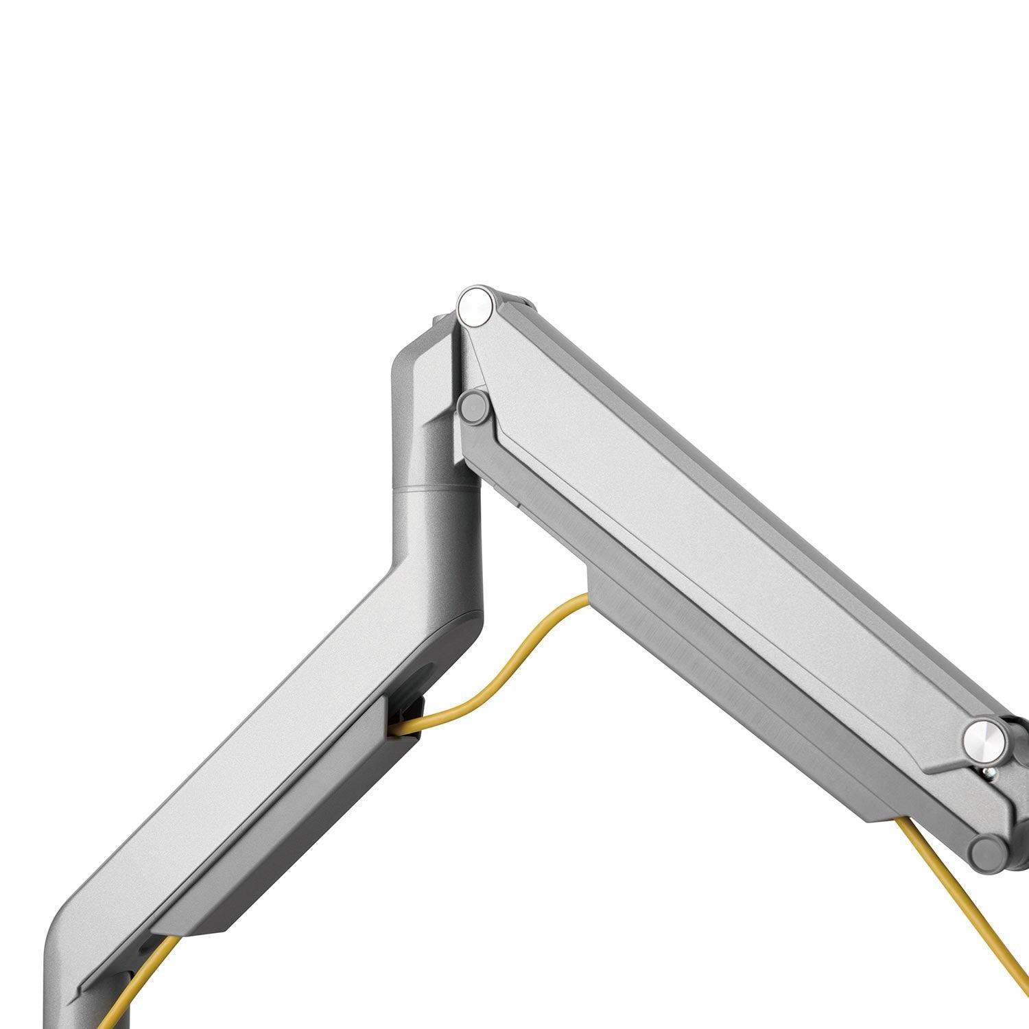 Detail of the integrated Cable Management in the Echo Monitor Arms, shown in silver.