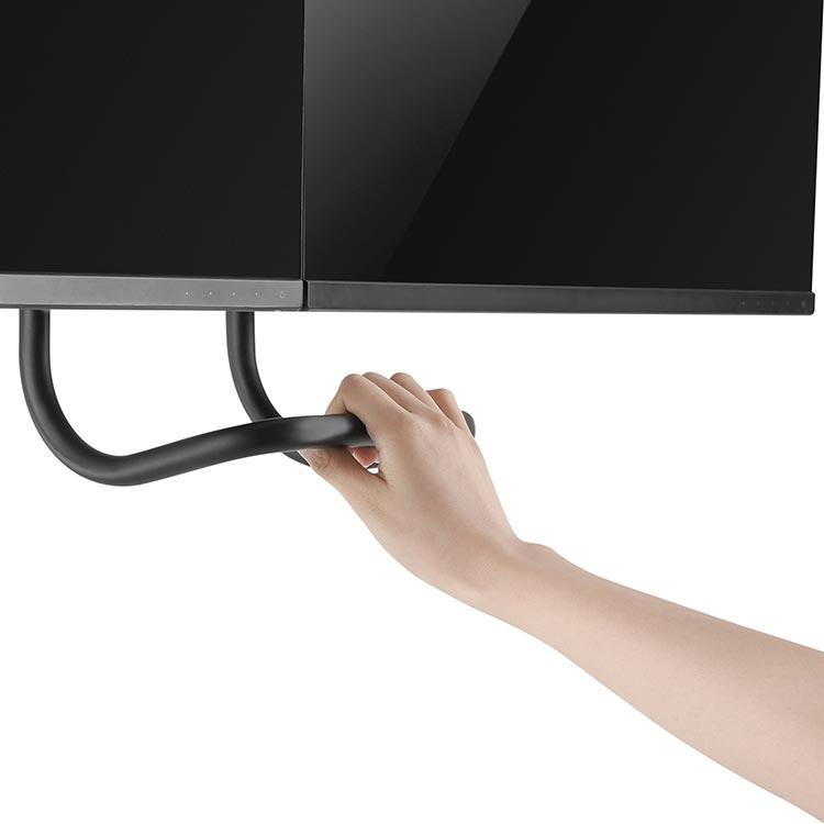 Detail of the Echo Slide Dual Monitor Arm handle, showing how easy the arm is to adjust.