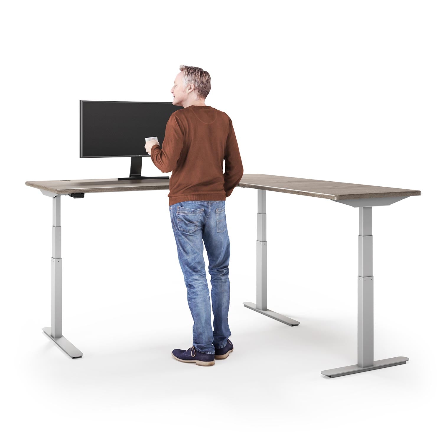 Working at the Lander Standing L-Desk