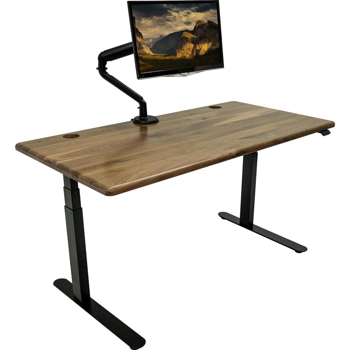 Solid Wood Lander Standing Desk, Natural Walnut Rustic top on Black Base