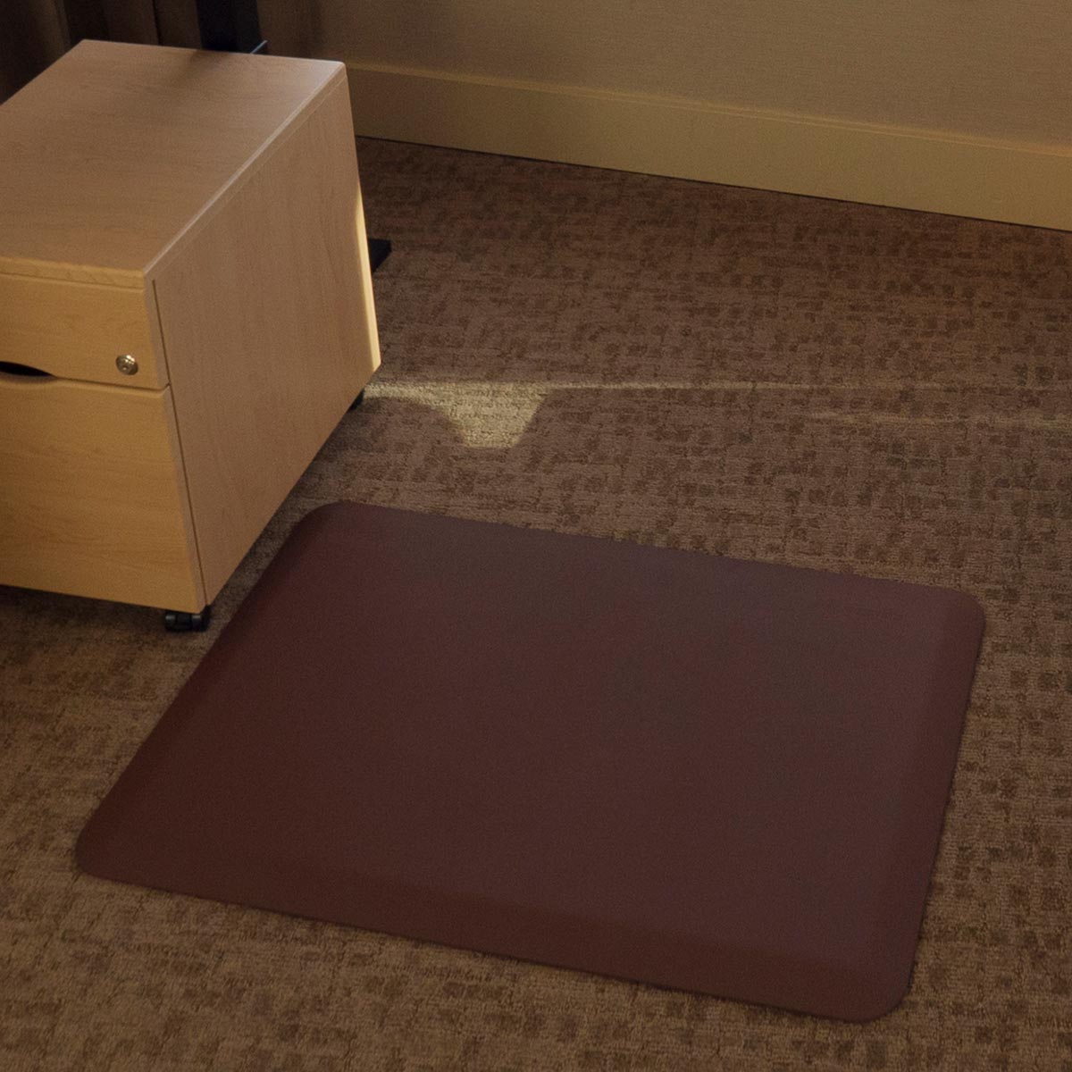 Brown EcoLast Premium Standing Mat, also pictured Light Maple Mobile File Cabnet