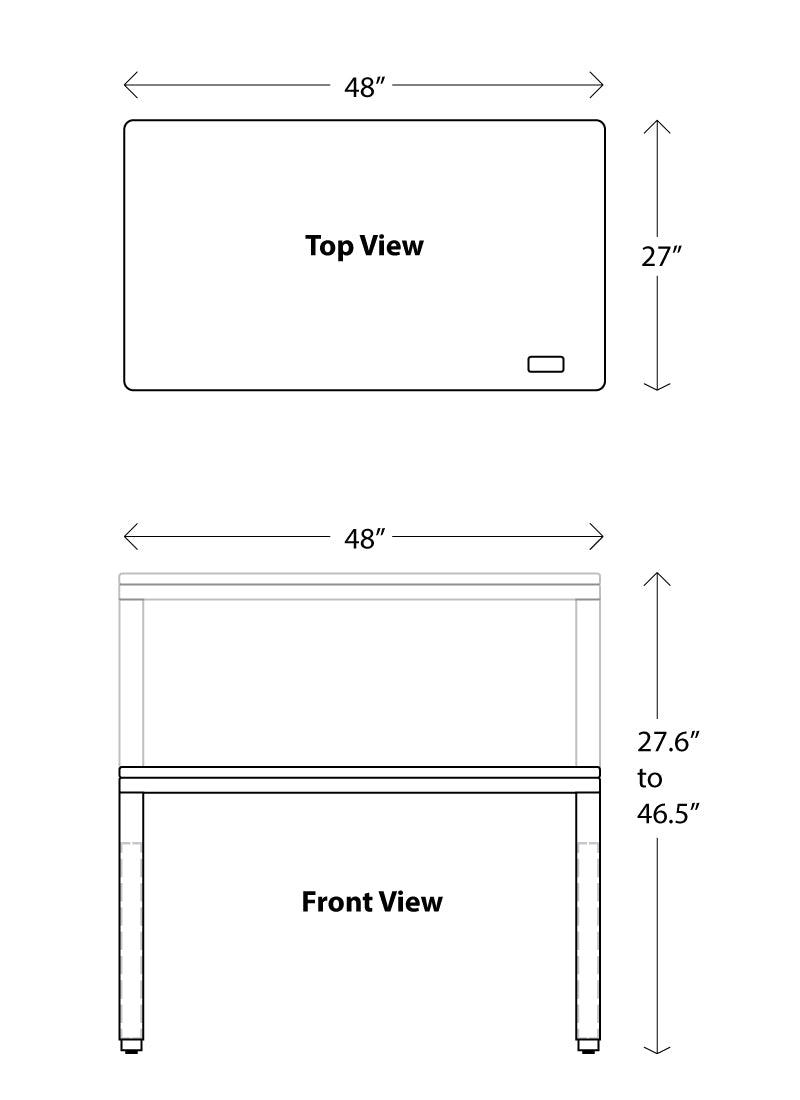 Dimensions of the Q Desk with a 27x48 top.