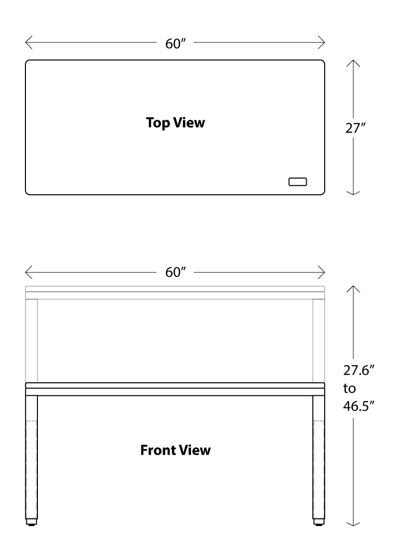 Dimensions of the Q Desk with a 27x60 top.