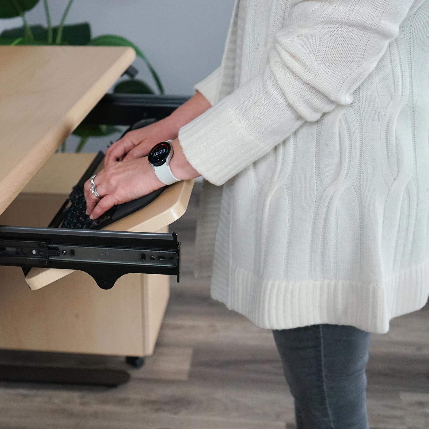 Using a SteadyType Slide on Lander Standing Desk, Light Maple finish