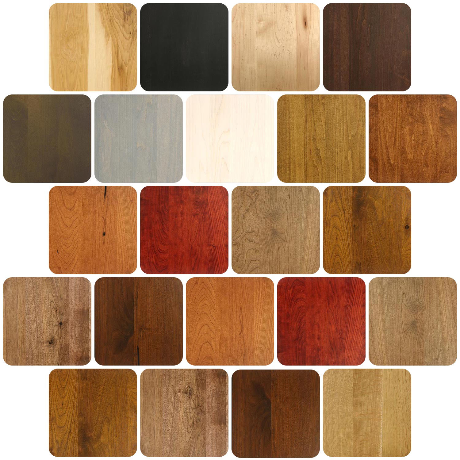 Comparison grid of all solid wood finish swatches.