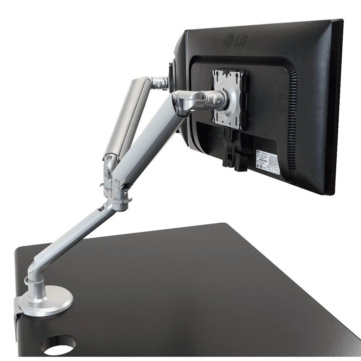 Tempo Dual-Screen Two Arm Monitor Arm silver back view