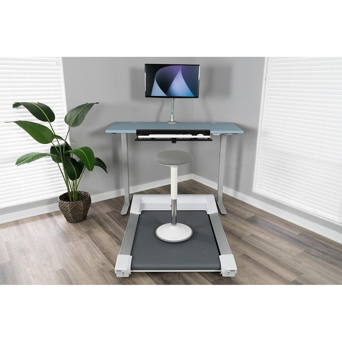 imovr Unsit treadmill desk workstation with Jaxson standing desk, SteadyType Exo keyboard tray and Energy Treadtop Stool